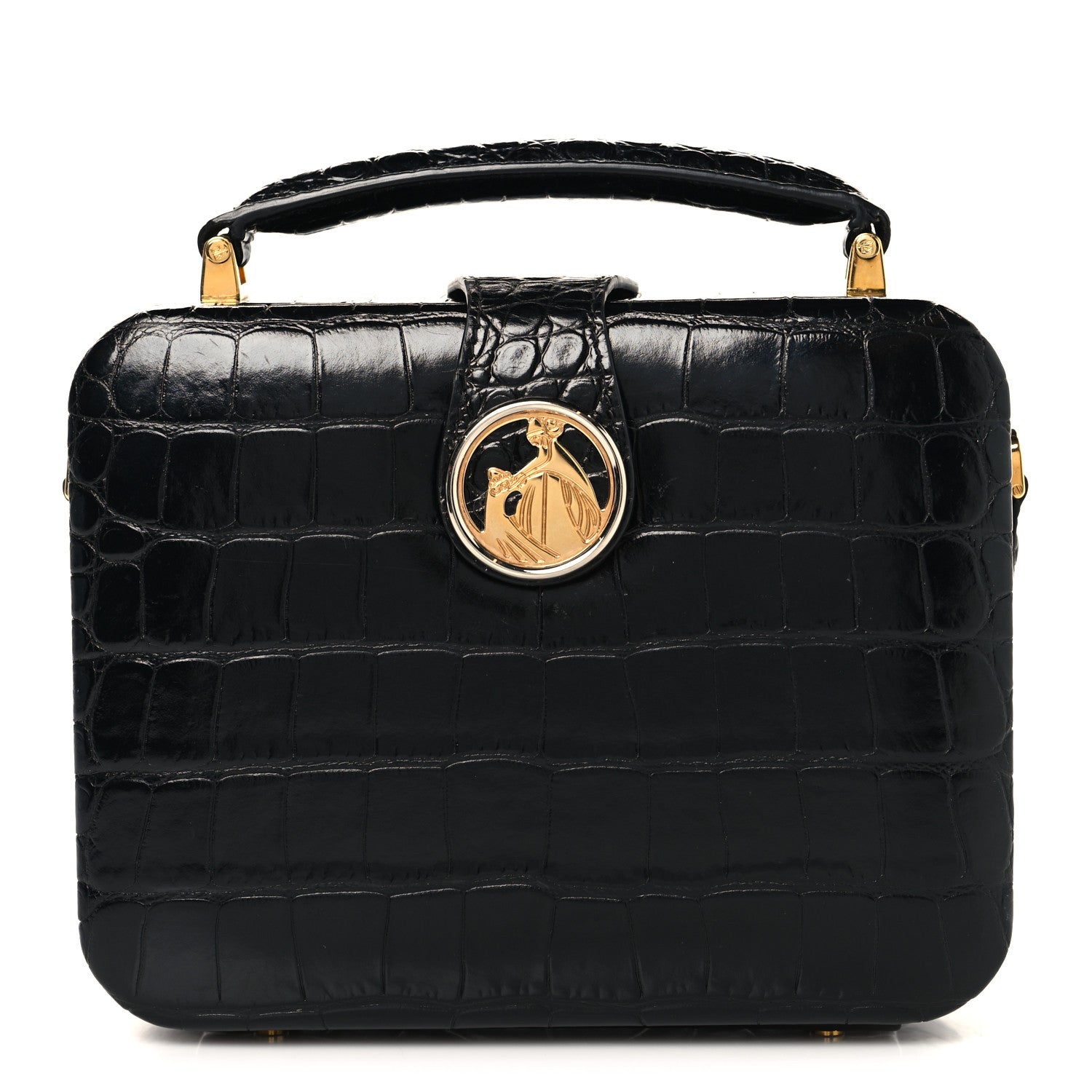 Lanvin Calfskin Crocodile Embossed Bento Bag Black 1 of 10
