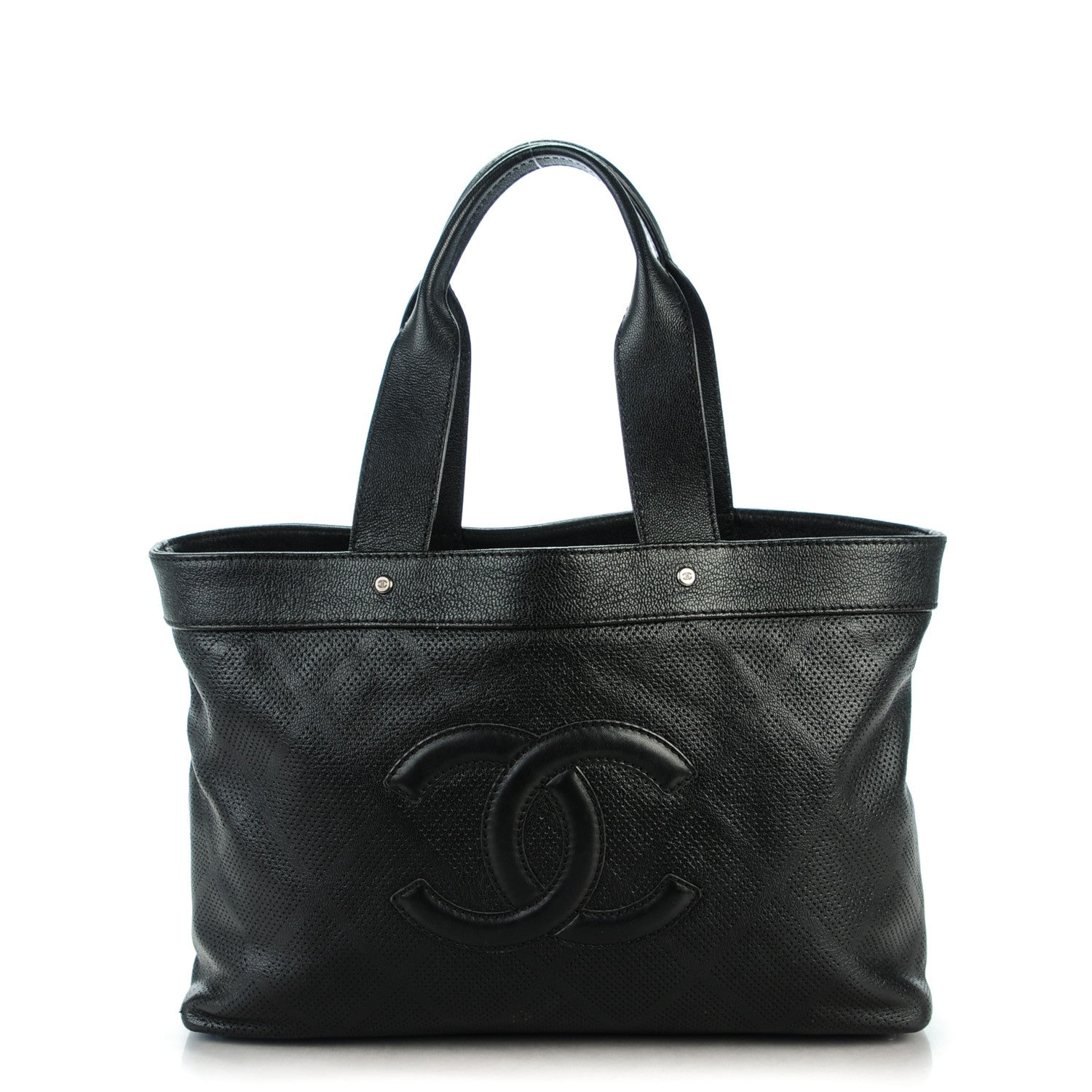 Chanel Goatskin Perforated Large CC Tote Black 1 of 7