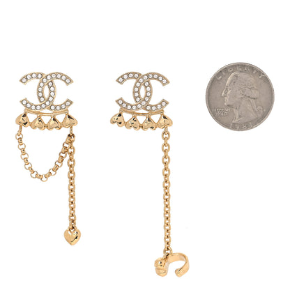 Chanel Metal Crystal CC Drop Heart Link Earrings Gold 2 of 4