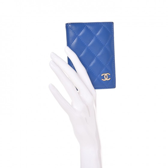 Lambskin Quilted Card Holder Wallet Blue