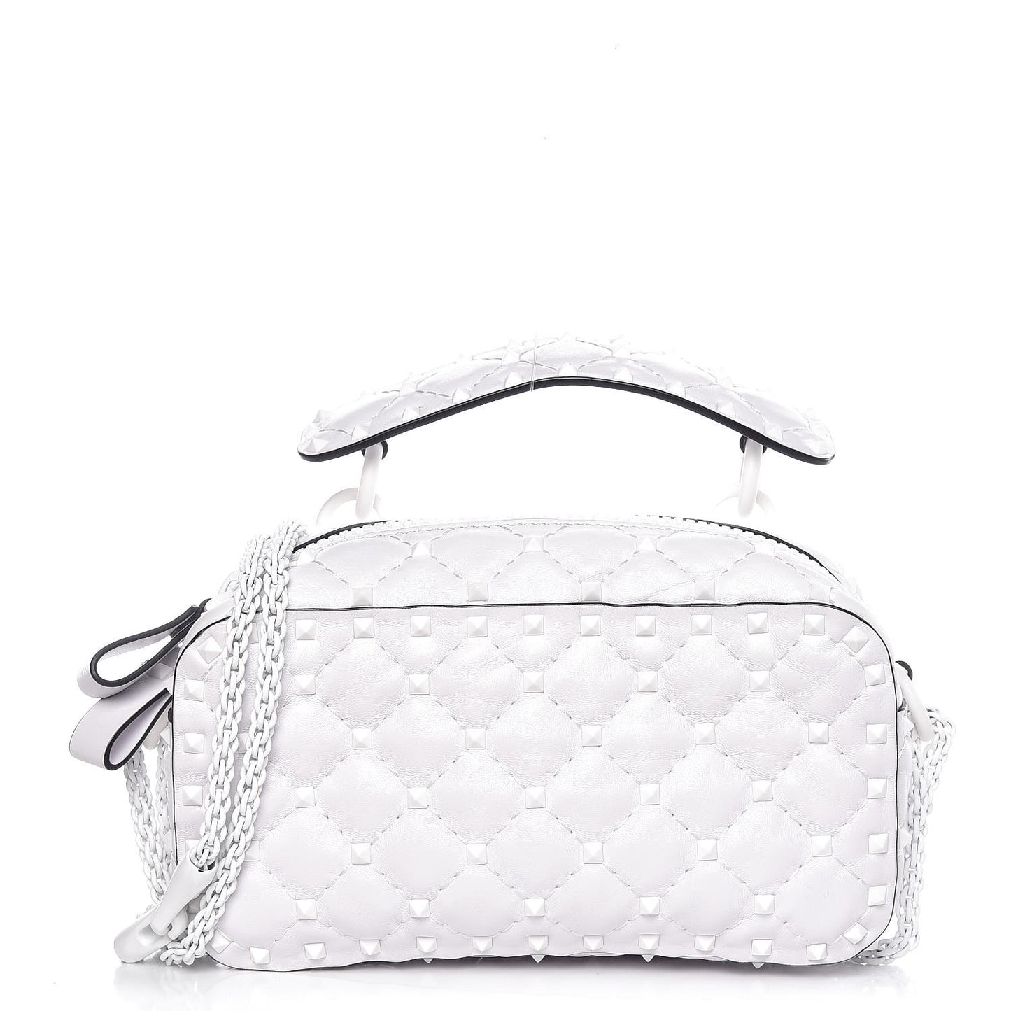 Lambskin Free Rockstud Spike Camera Bag Optic White