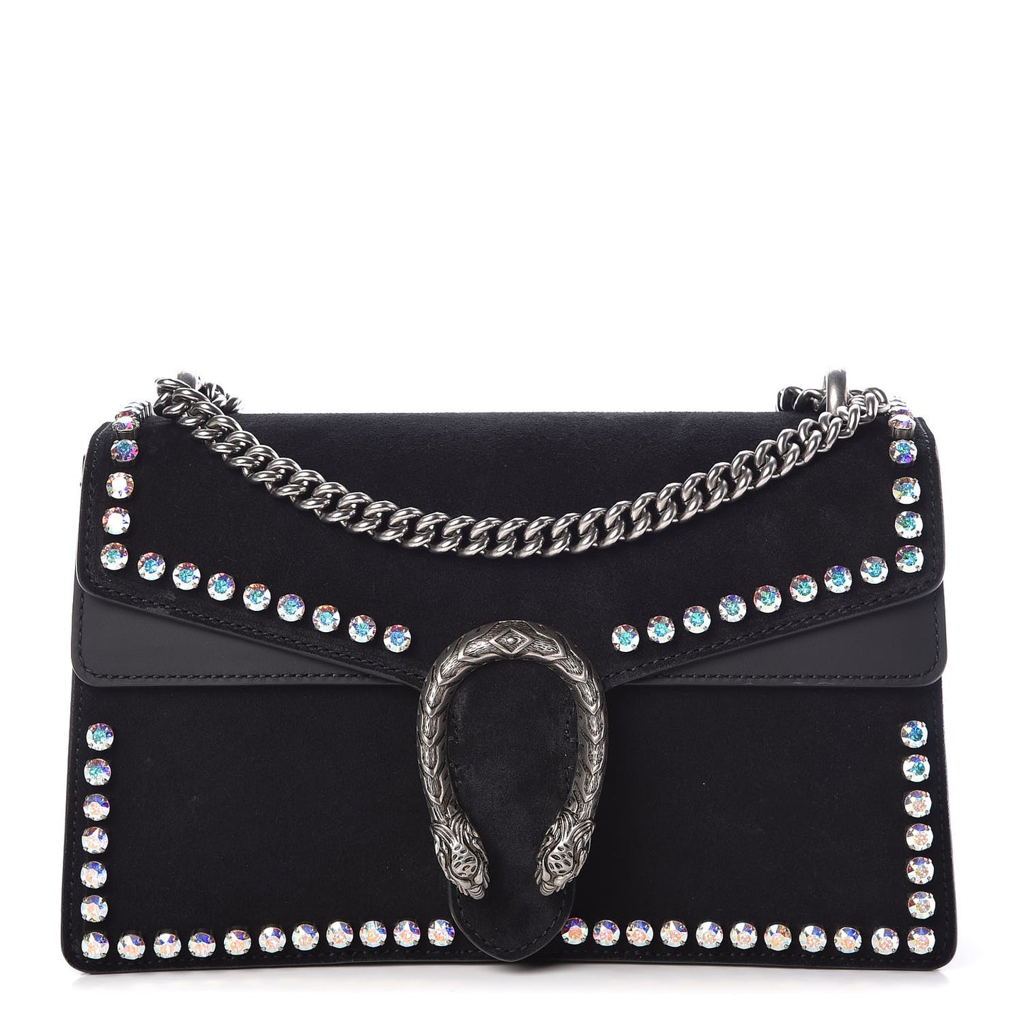 Suede Crystal Small Dionysus Shoulder Bag Black