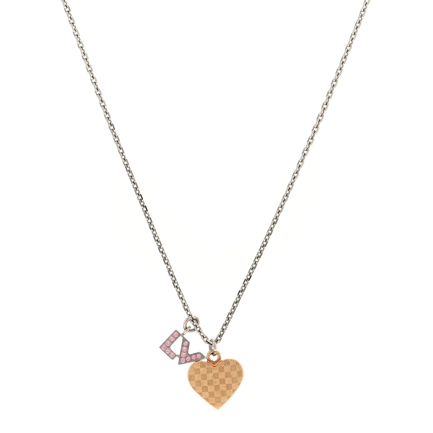 Damier Heart Pendant Necklace Silver Gold