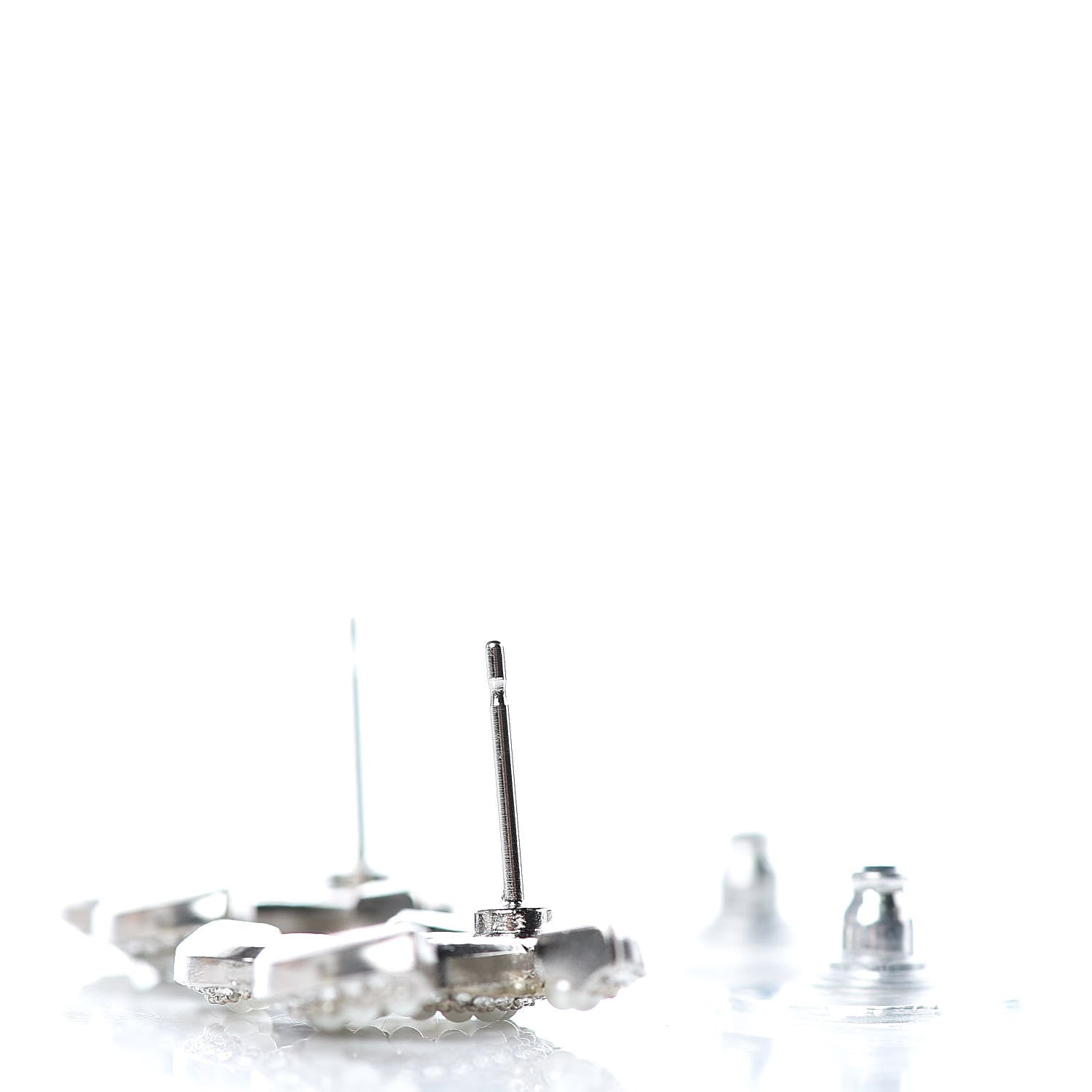 Chanel Pearl Crystal CC Snow Palace Earrings Silver 3 of 5