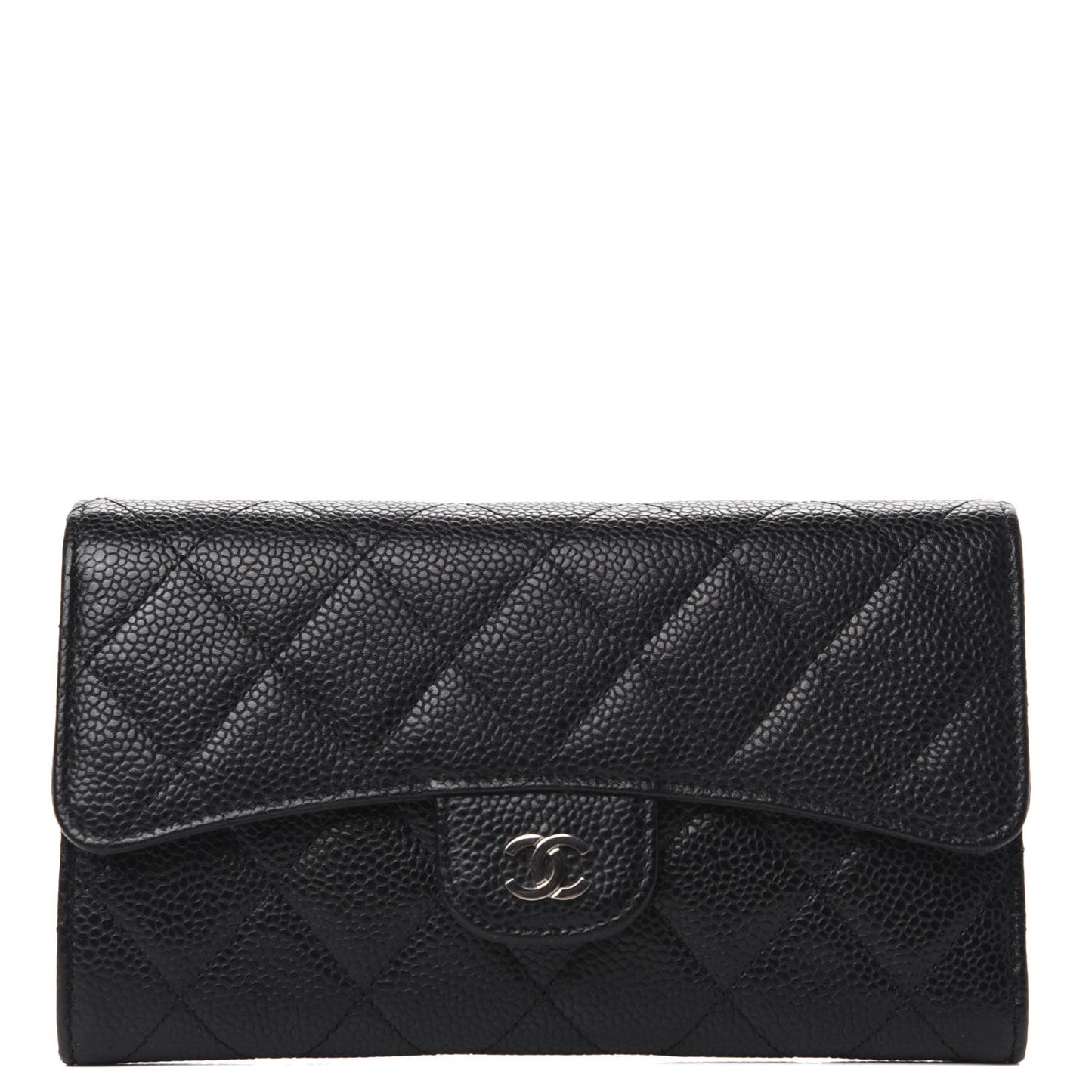 Caviar Quilted Long Flap Wallet Black