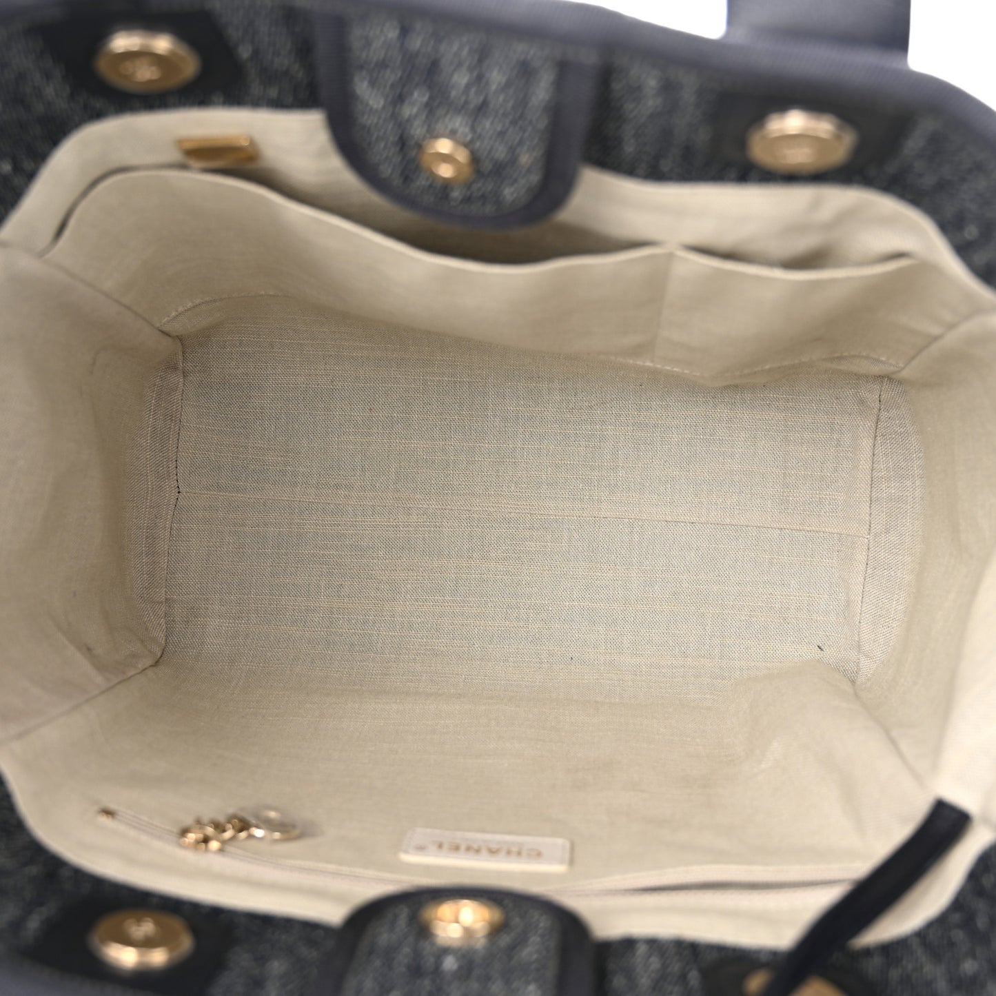 Denim Small Deauville Tote Dark Blue White