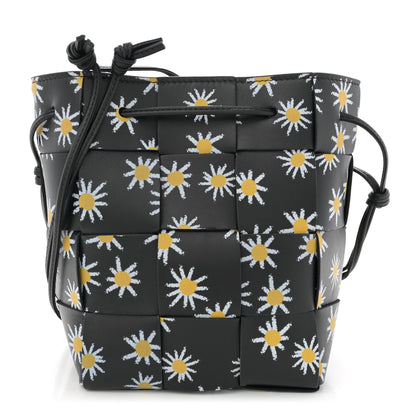 Bottega Veneta Nappa Maxi Intrecciato Daisy Print Small Cassette Bucket Bag Black White Yellow 1 of 10
