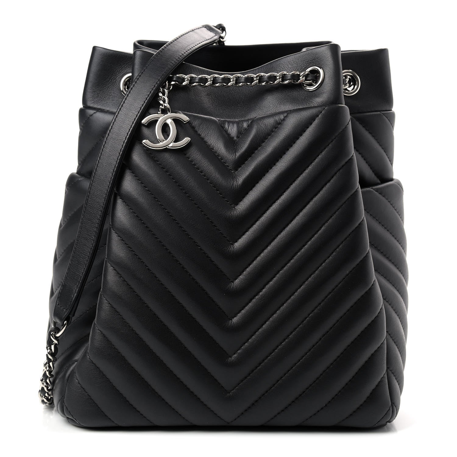 Chanel Calfskin Chevron Small Urban Spirit Drawstring Bag Black 1 of 9