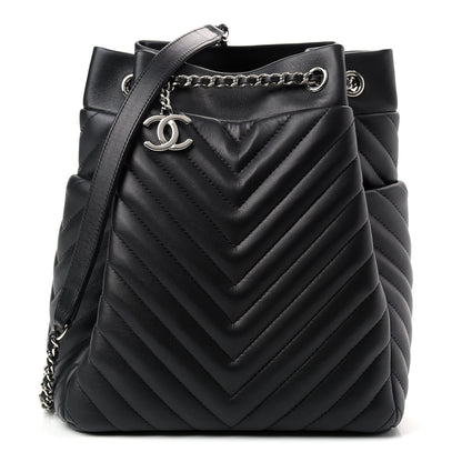 Chanel Calfskin Chevron Small Urban Spirit Drawstring Bag Black 1 of 9