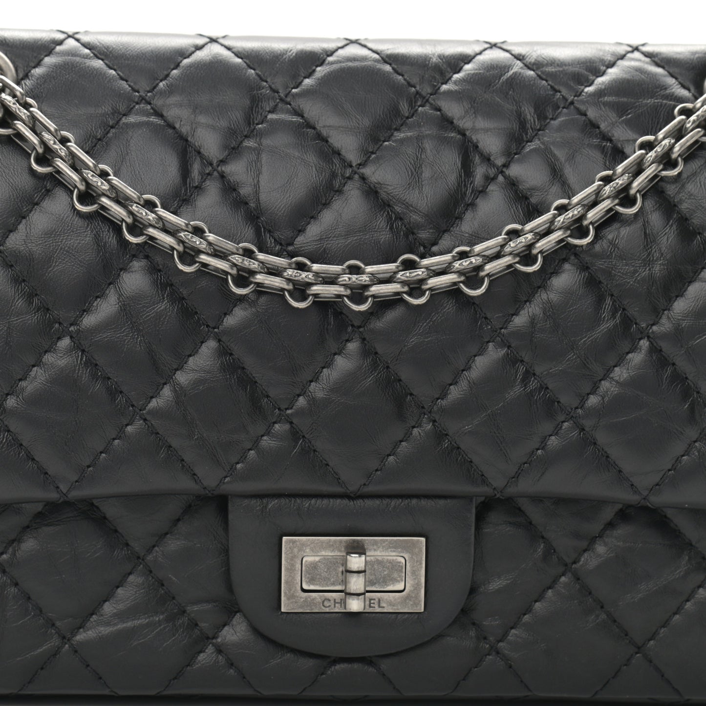 Aged Calfskin Quilted 2.55 Reissue 225 Flap Black