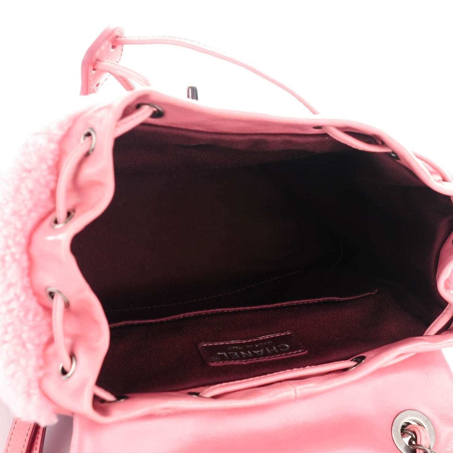 Glazed Calfskin Shearling Quilted Small Mountain Backpack Pink