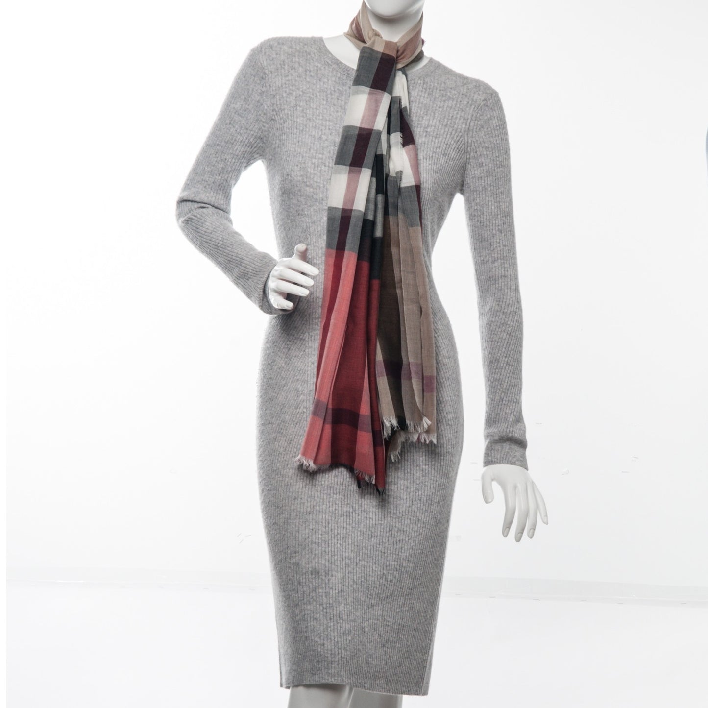 Cotton Silk Wool Half Mega Check Scarf Honey