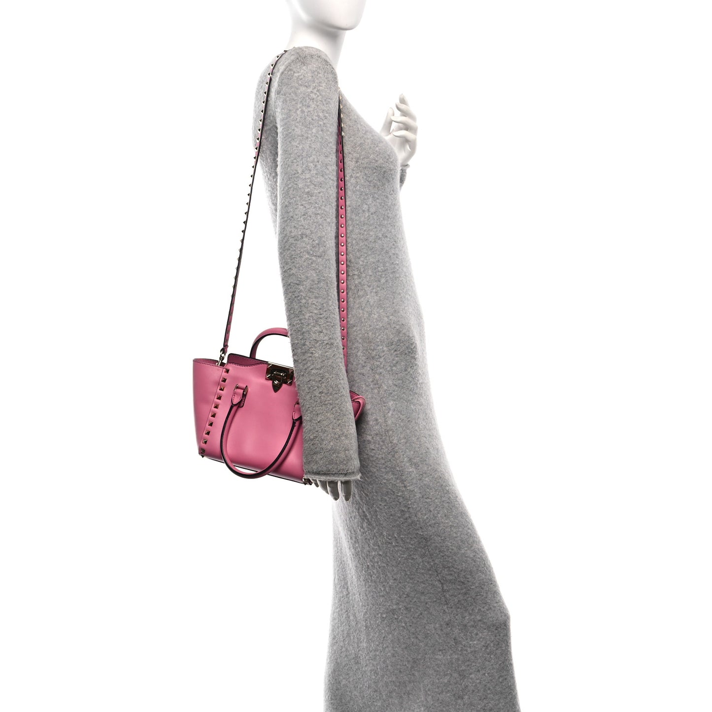 Vitello Mini Rockstud Double Handle Tote Peony