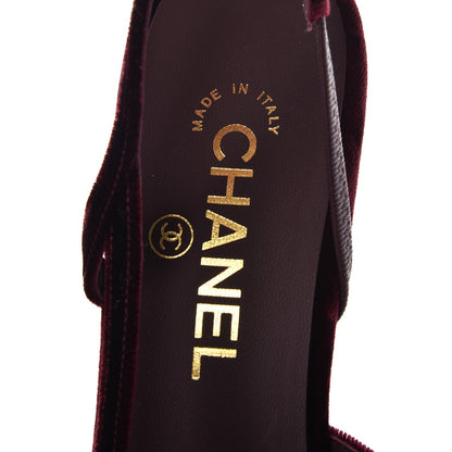 Chanel Velvet Grosgrain Cap Toe CC Slingback Pumps 38.5 Burgundy Black 7 of 9