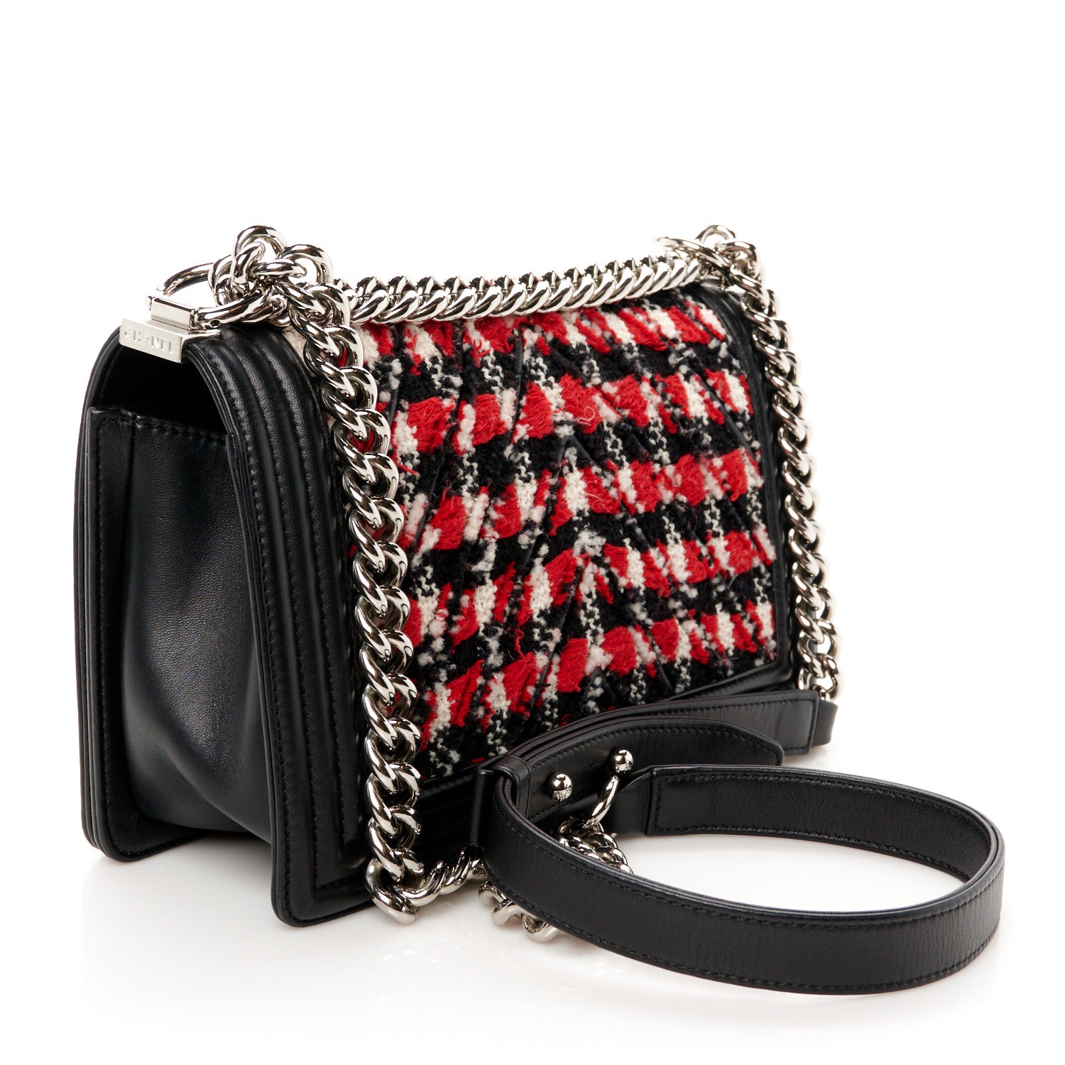 Chanel Lambskin Tweed Woven Medium Chevron Boy Flap Red White Black 3 of 10