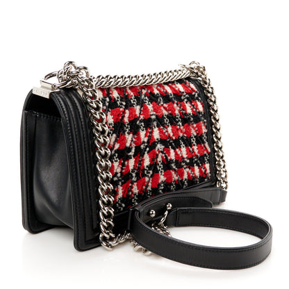 Chanel Lambskin Tweed Woven Medium Chevron Boy Flap Red White Black 3 of 10