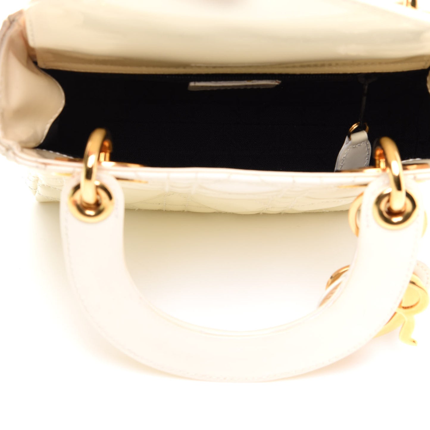 Patent Cannage Mini Lady Dior Ivory