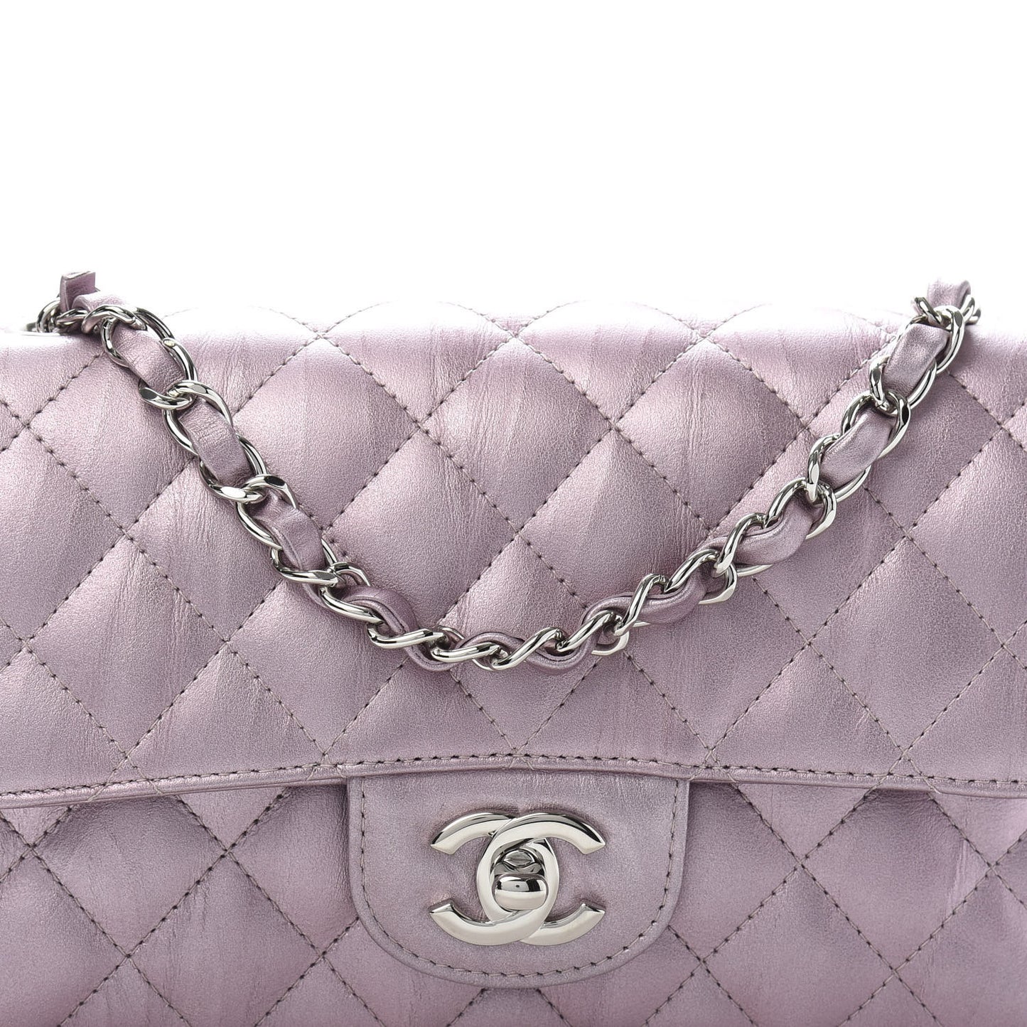 Metallic Calfskin Quilted Mini Rectangular Flap Pink