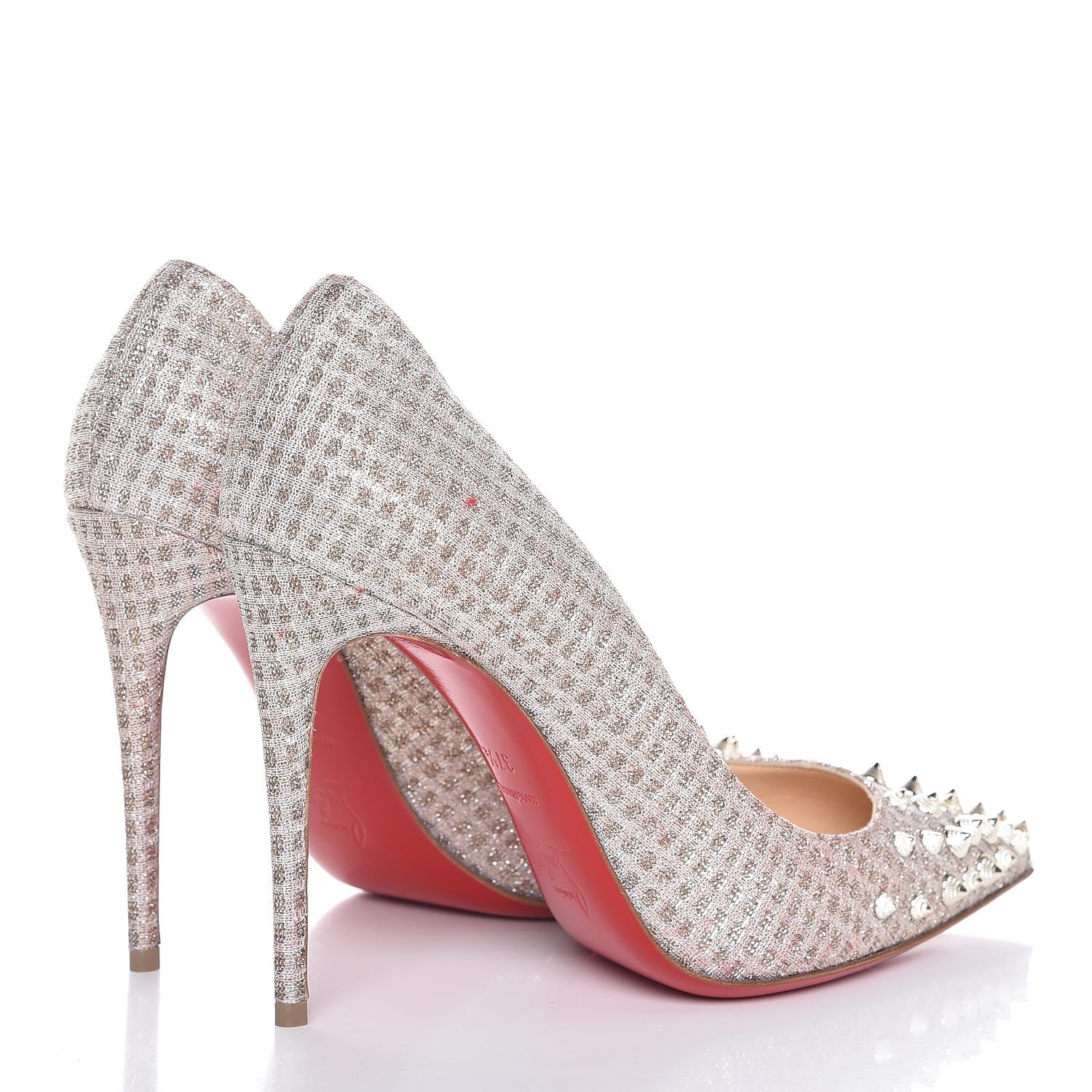 Christian Louboutin Quadro Lurex Spikeyshell 100 Pumps 37.5 Nude White Gold 4 of 9