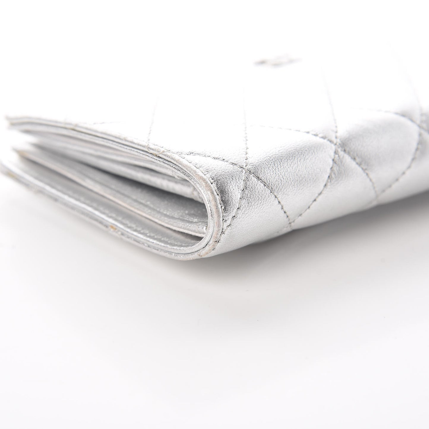 Metallic Lambskin Quilted Yen Wallet Silver