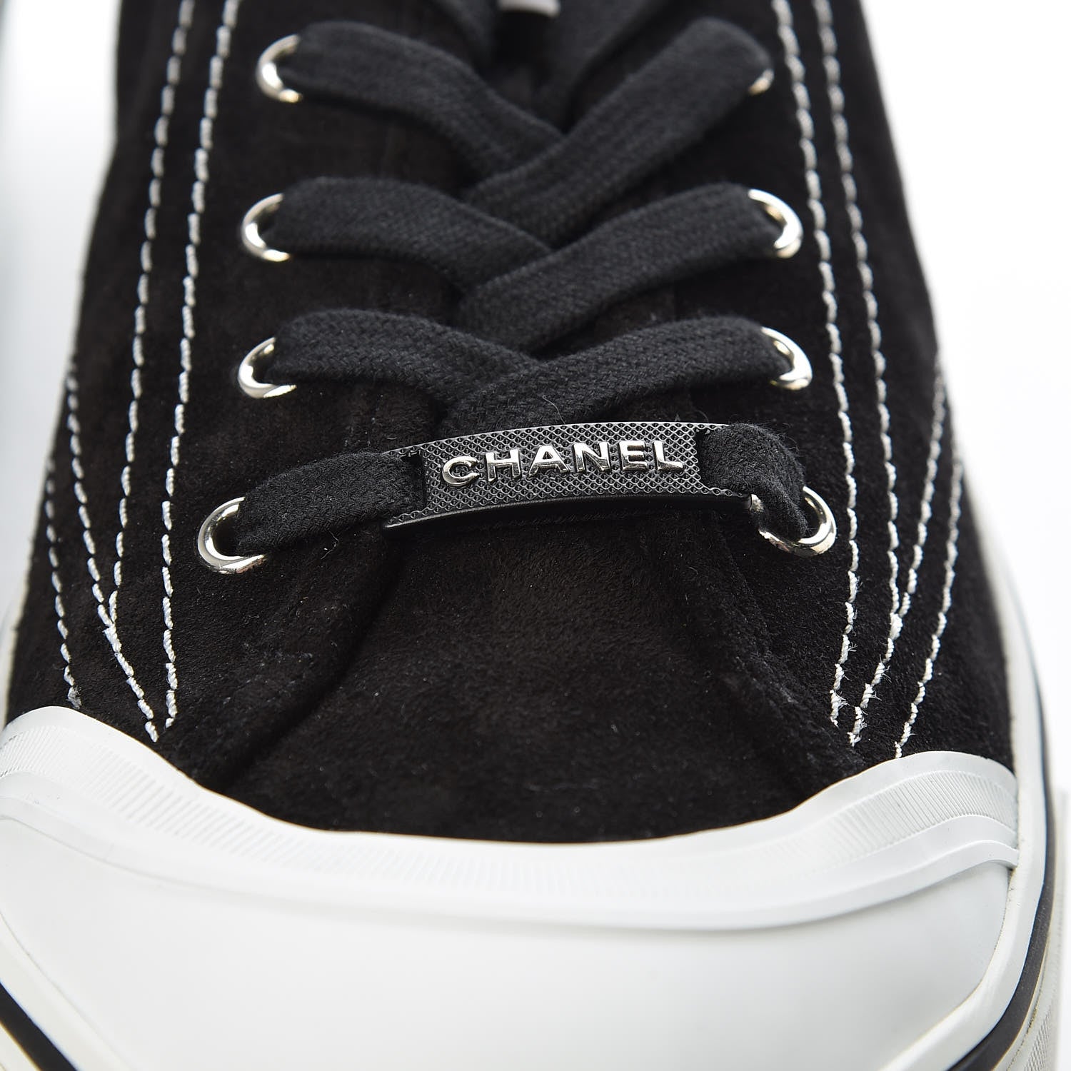 Chanel Suede Mens Lace Up Cap Toe Sneakers 46 Black 8 of 10
