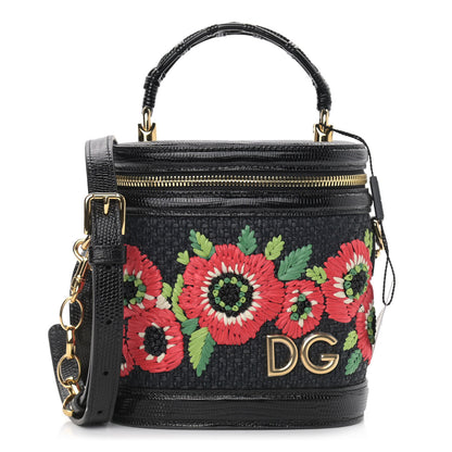 Dolce & Gabbana Raffia Snakeskin Vanity Case Black Multicolor 1 of 11