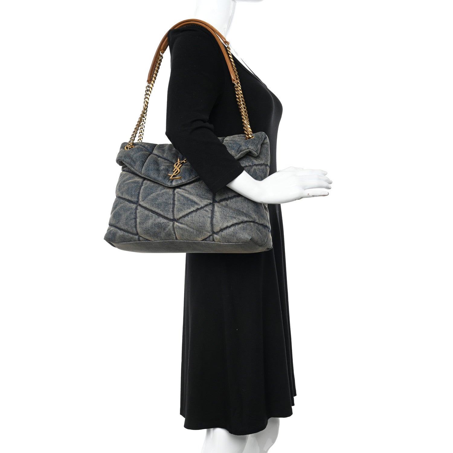 Saint Laurent Denim Quilted Medium Loulou Puffer Monogram Chain Satchel Blue Cinnamon 2 of 10