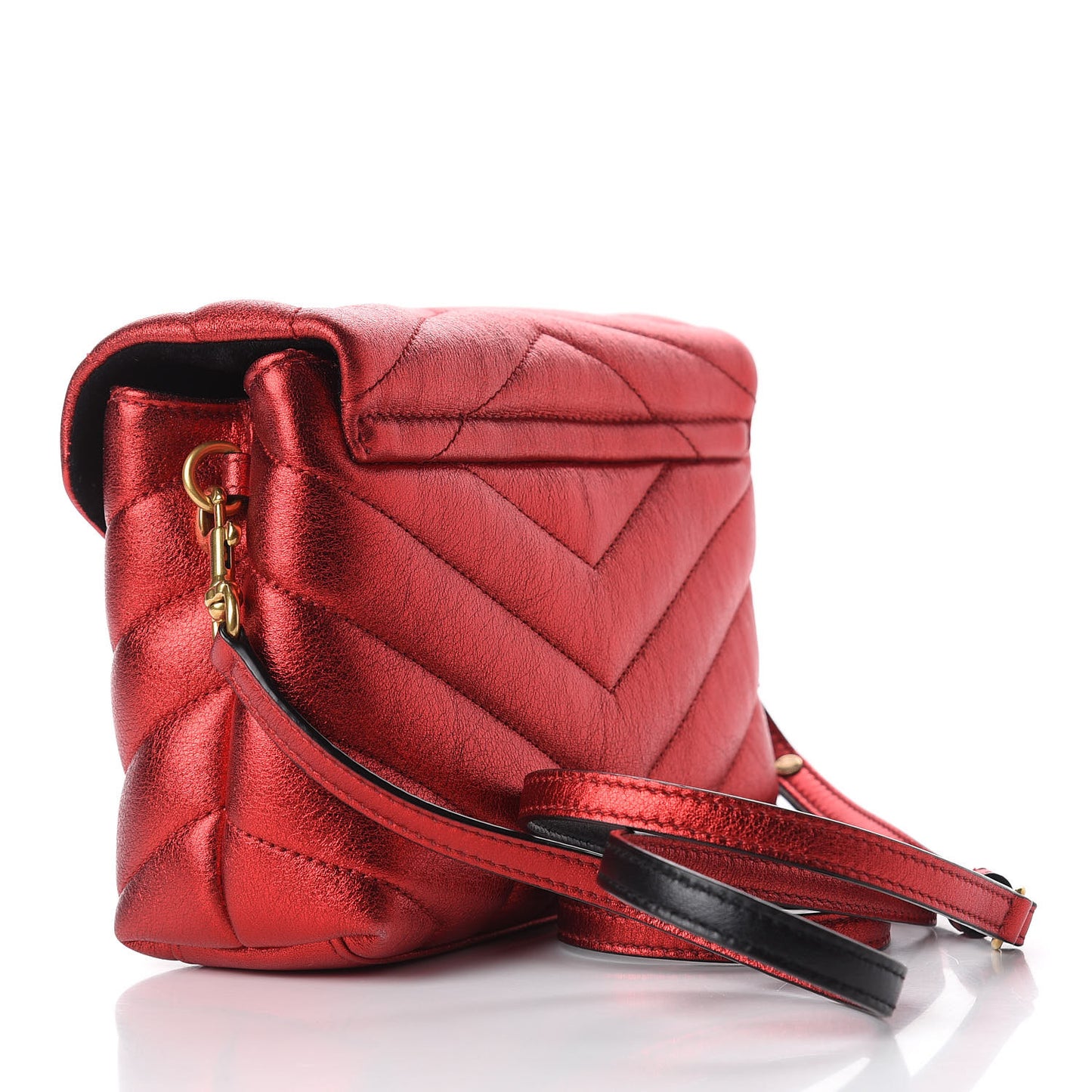 Metallic Calfskin Matelasse Toy Loulou Monogram Chain Satchel Red