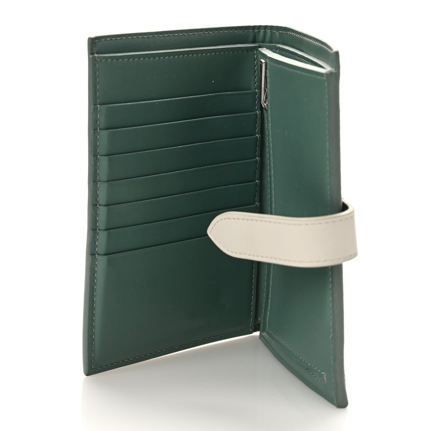 Grained Calfskin Medium Multifunction Strap Wallet Green
