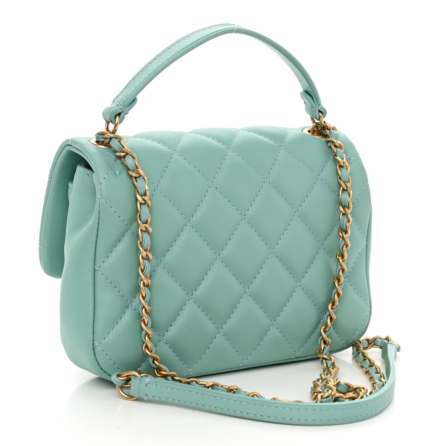 Chanel Calfskin Quilted Top Handle Flap Light Blue 3 of 10