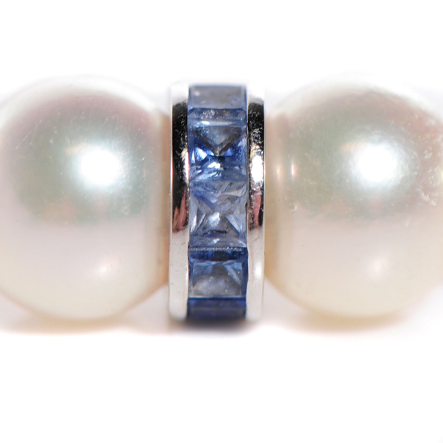18K White Gold Akoya Pearl Blue Sapphire 7.5mm Ocean Bracelet