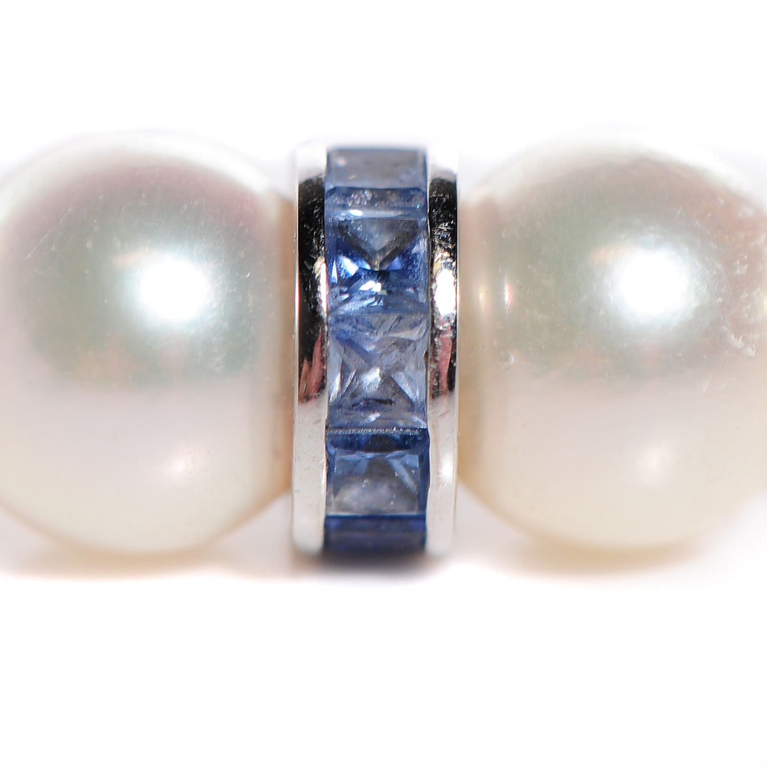 Mikimoto 18K White Gold Akoya Pearl Blue Sapphire 7.5mm Ocean Bracelet 7 of 7