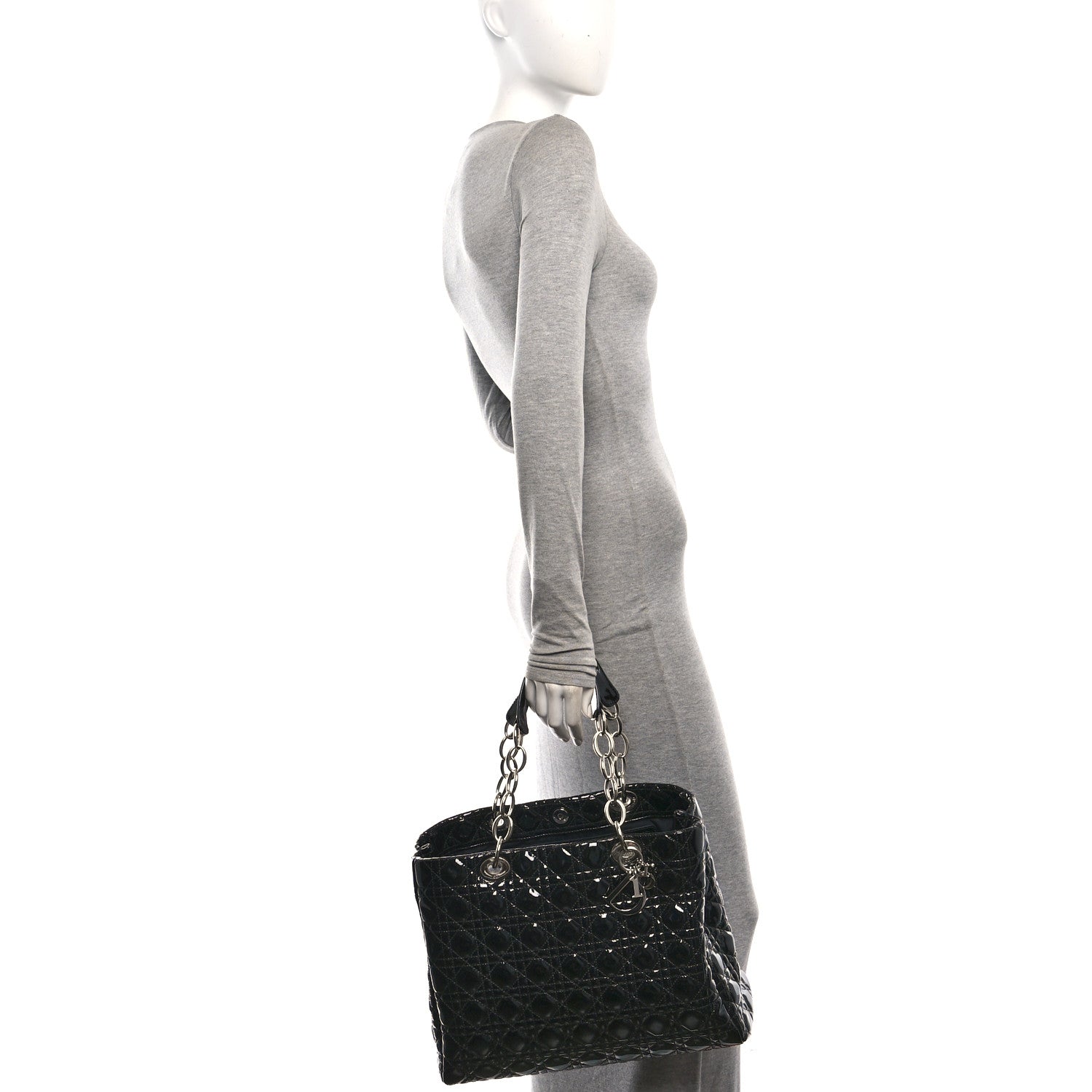 Christian Dior Patent Cannage Large Dior Soft Shopping Tote Black 2 of 10