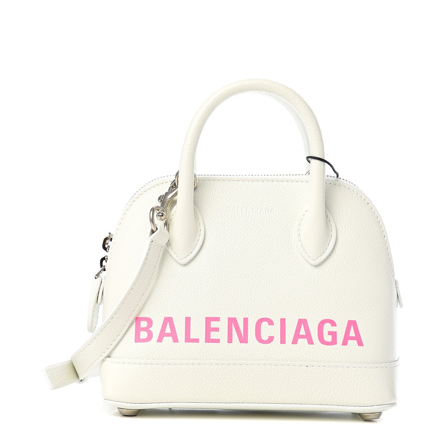Grained Calfskin Logo XXS Ville Top Handle Bag White Fluo Pink