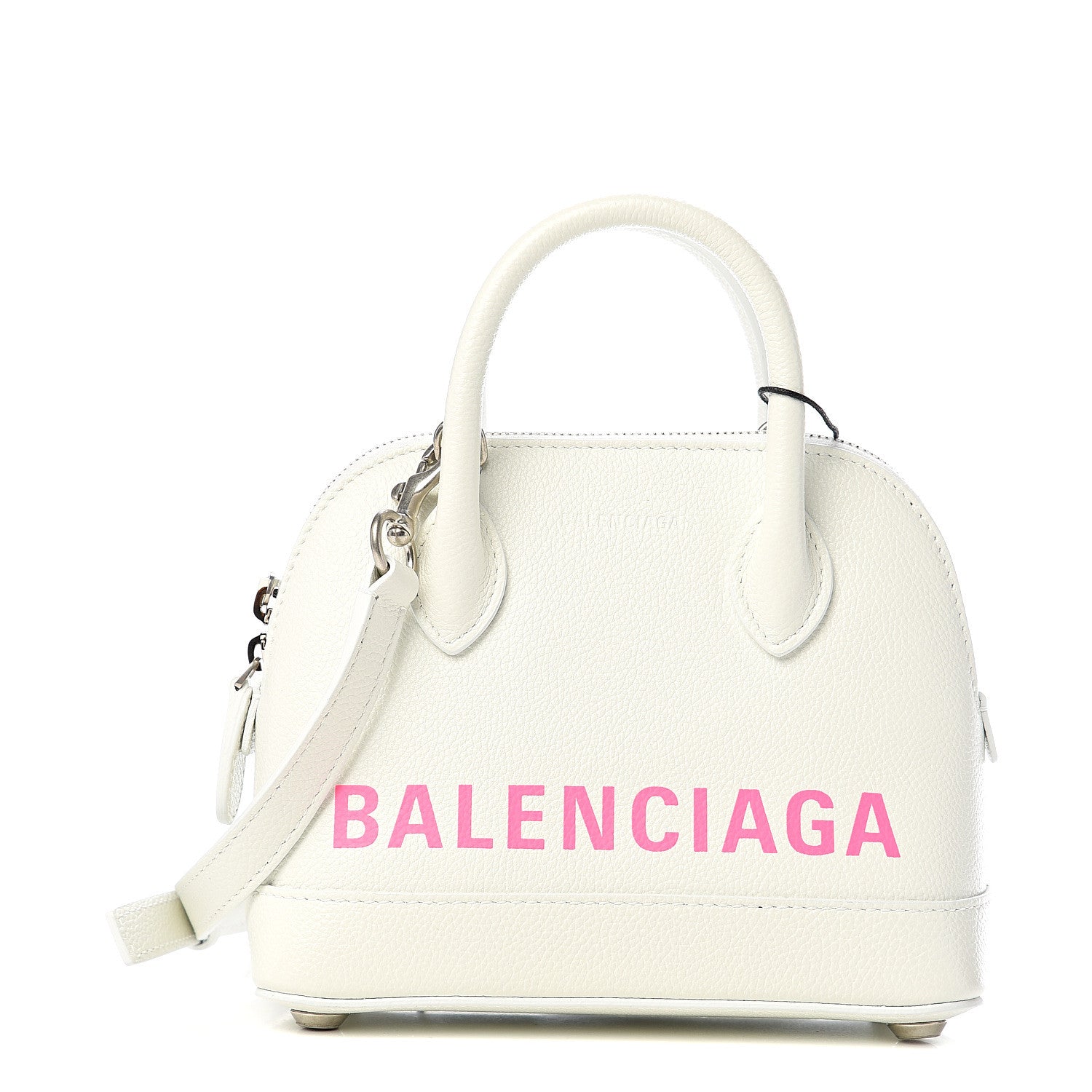 Balenciaga Grained Calfskin Logo XXS Ville Top Handle Bag White Fluo Pink 1 of 9