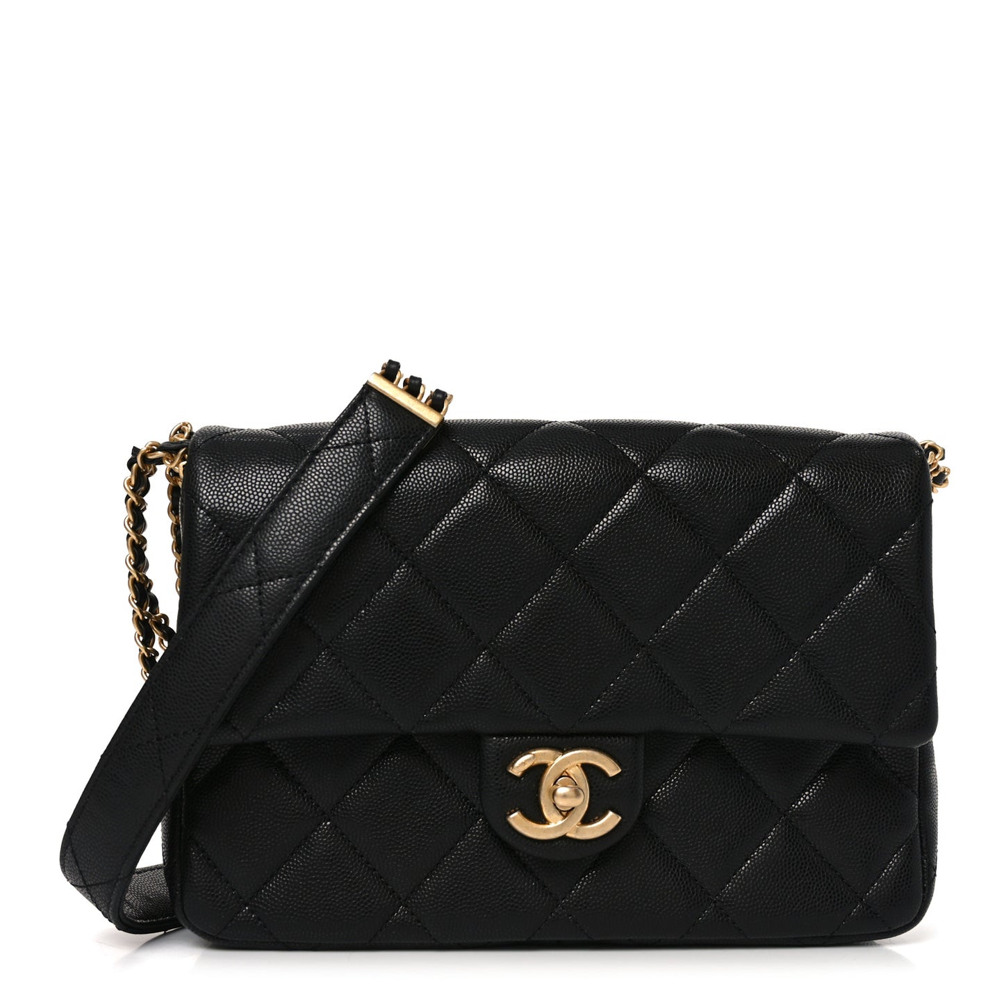 Caviar Quilted Chain Messenger Flap Bag Black