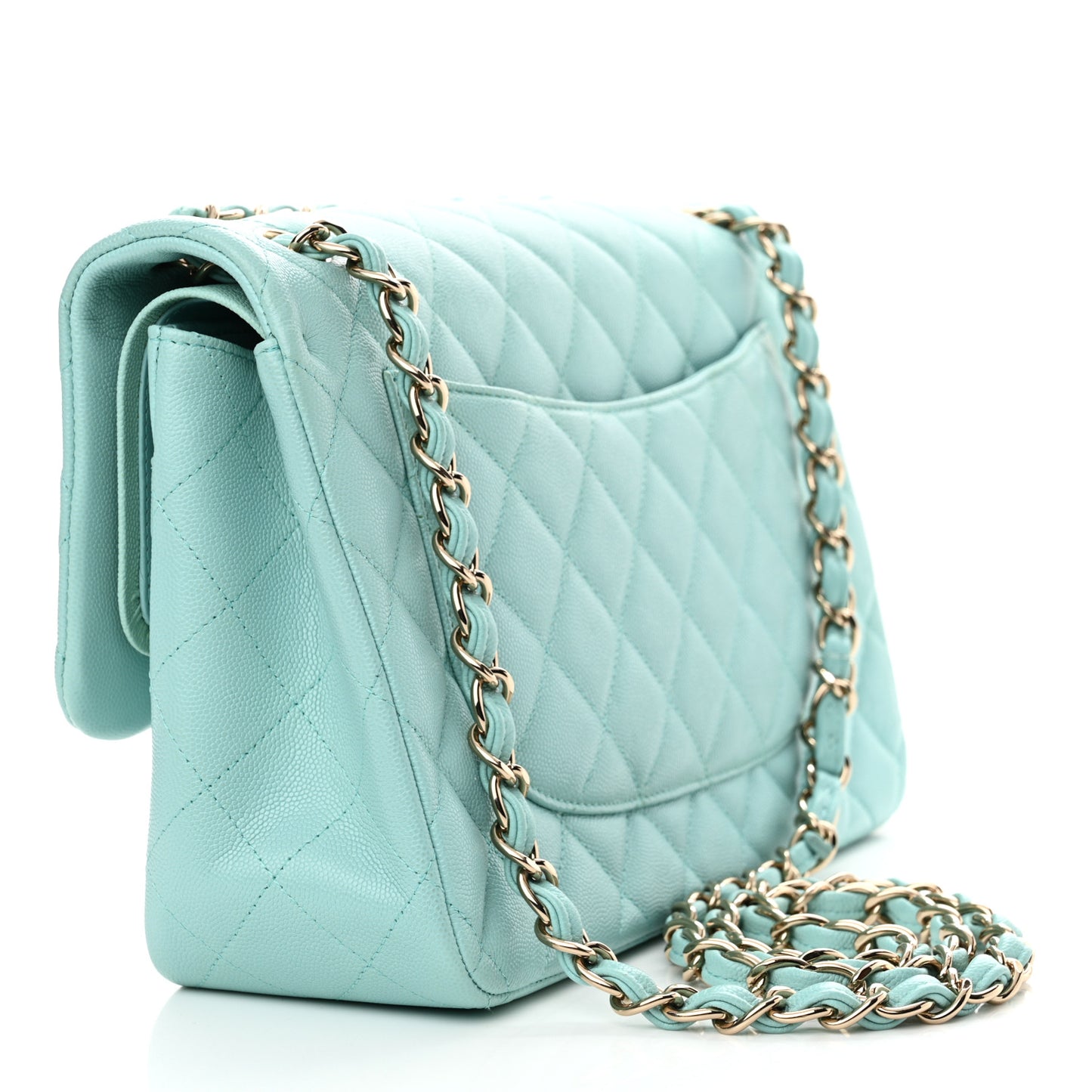 Caviar Quilted Jumbo Double Flap Light Blue