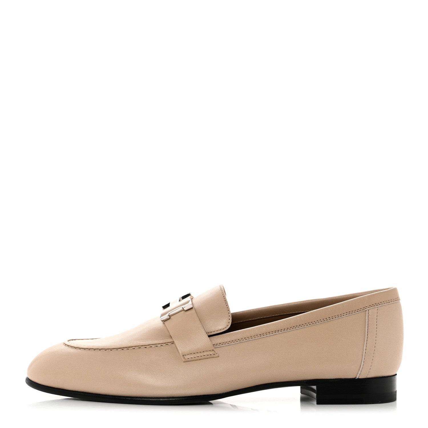 Hermes Chevre Womens Paris Loafers 38.5 Beige Nude 1 of 9