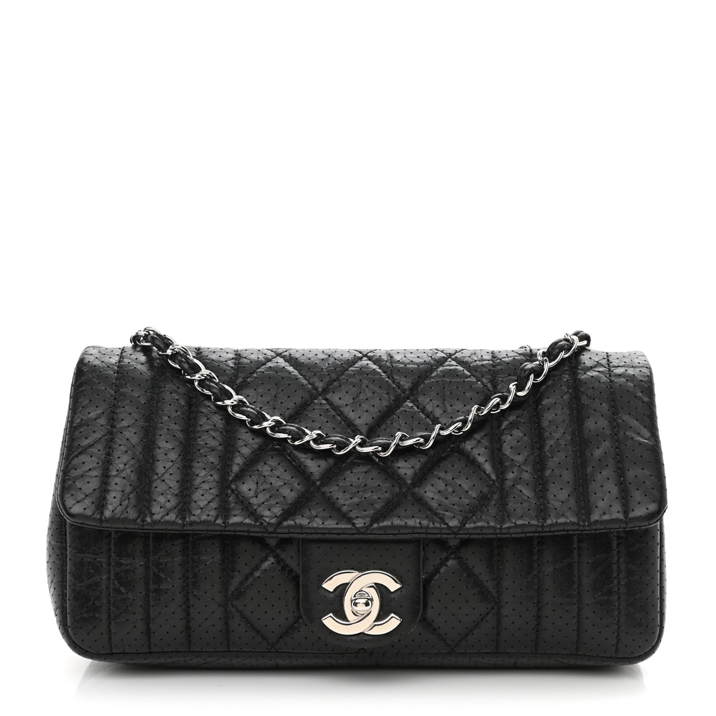 Aged Calfskin Perforated Flap Black