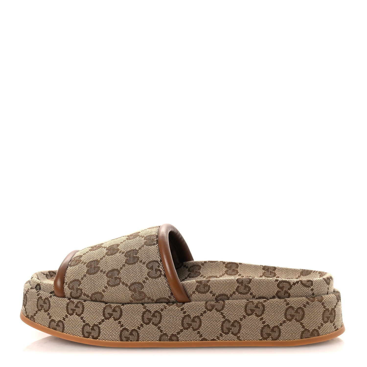 Gucci Original GG Canvas Monogram Womens GG Platform Sandals 37.5 Beige Ebony Sundial 1 of 11