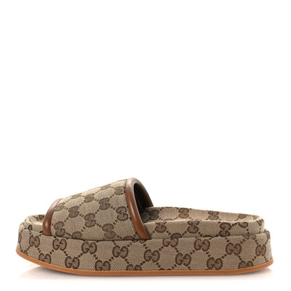 Gucci Original GG Canvas Monogram Womens GG Platform Sandals 37.5 Beige Ebony Sundial 1 of 11