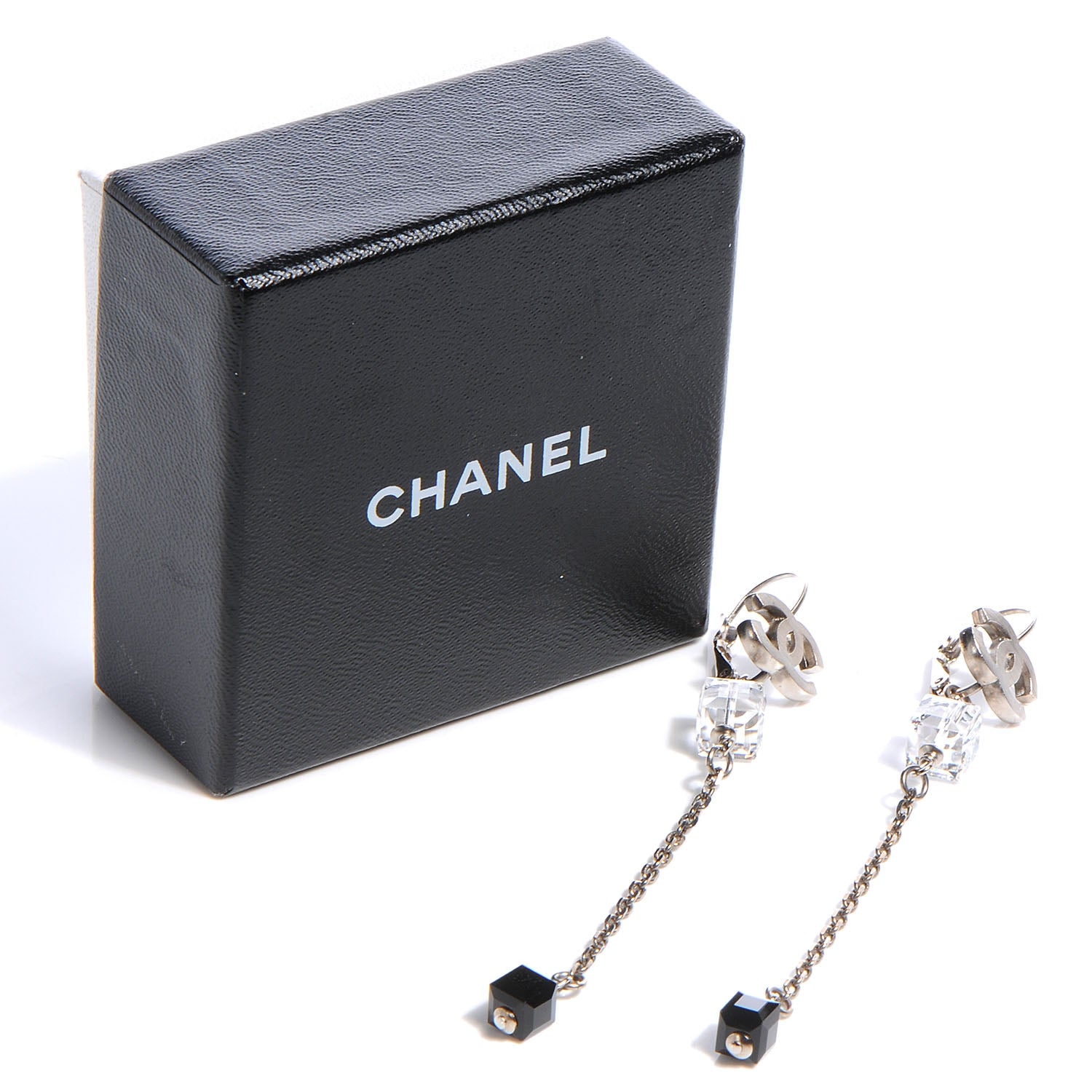 Chanel CC Crystal Dangle Earrings Black 3 of 6