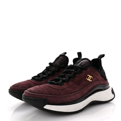 Chanel Suede Calfskin Nylon Grosgrain CC Sneakers 37 Dark Purple 4 of 11