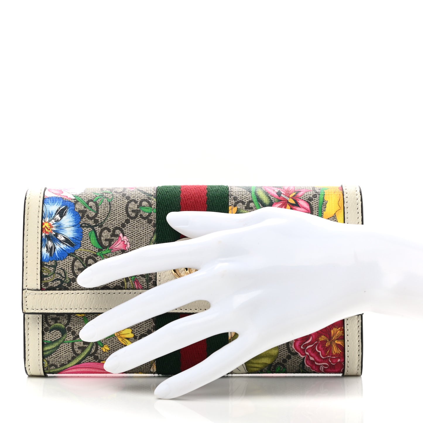 GG Supreme Monogram Flora Web Ophidia Continental Wallet White