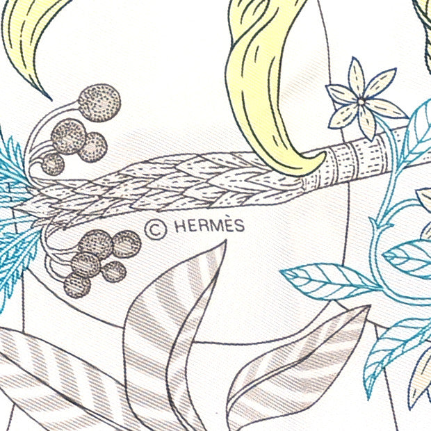 Hermes Silk Twill Precious Paradise Scarf 90 White Acqua Menthol 2 of 4