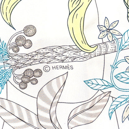 Hermes Silk Twill Precious Paradise Scarf 90 White Acqua Menthol 2 of 4