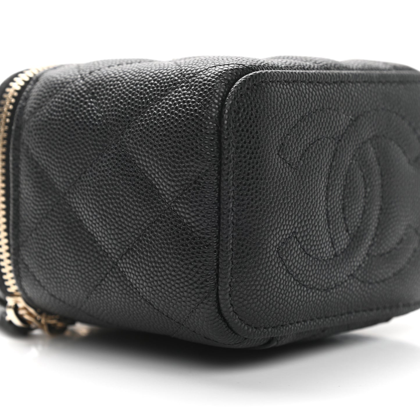 Caviar Quilted Mini Vanity Case With Chain Black