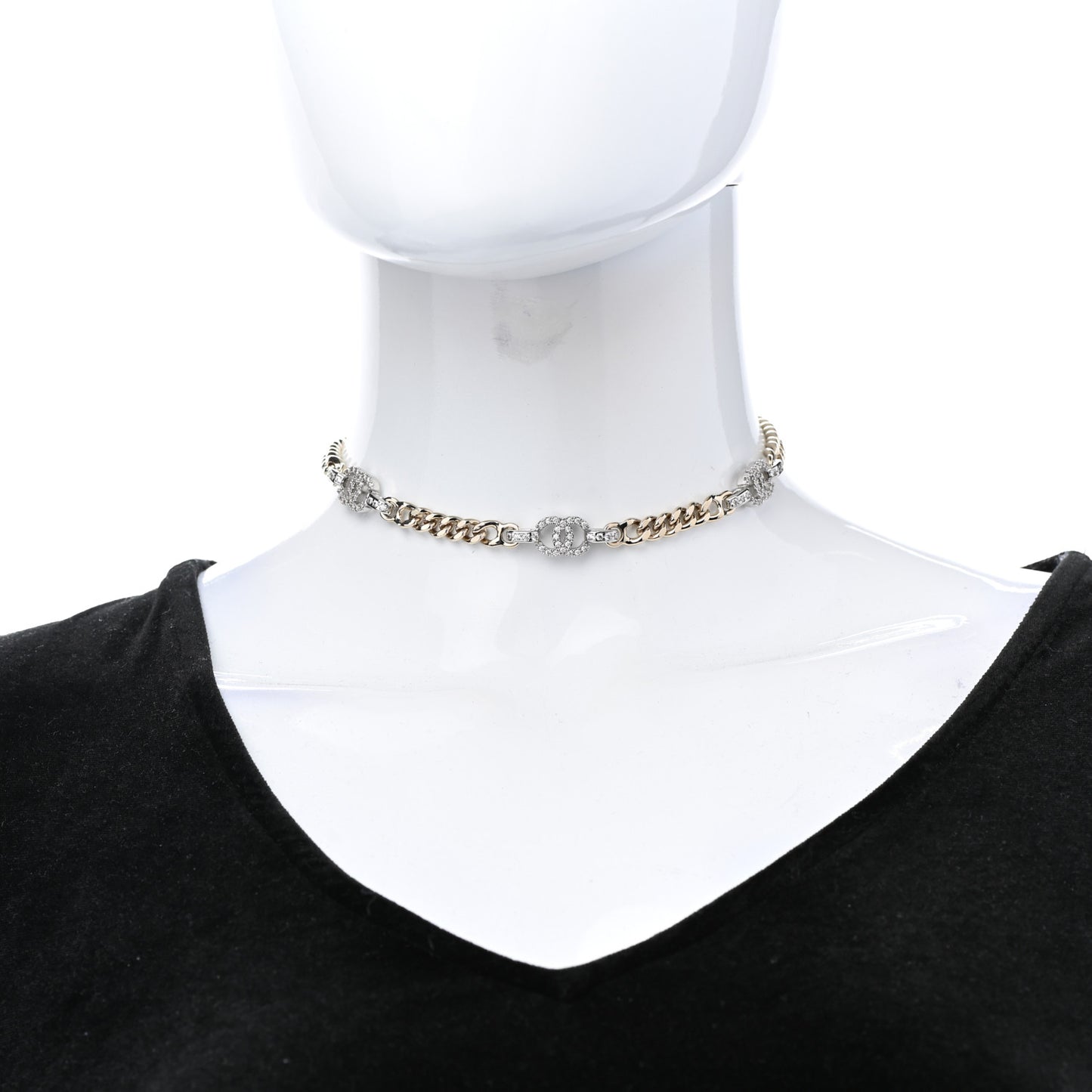 Crystal Chain CC Link Choker Gold Silver