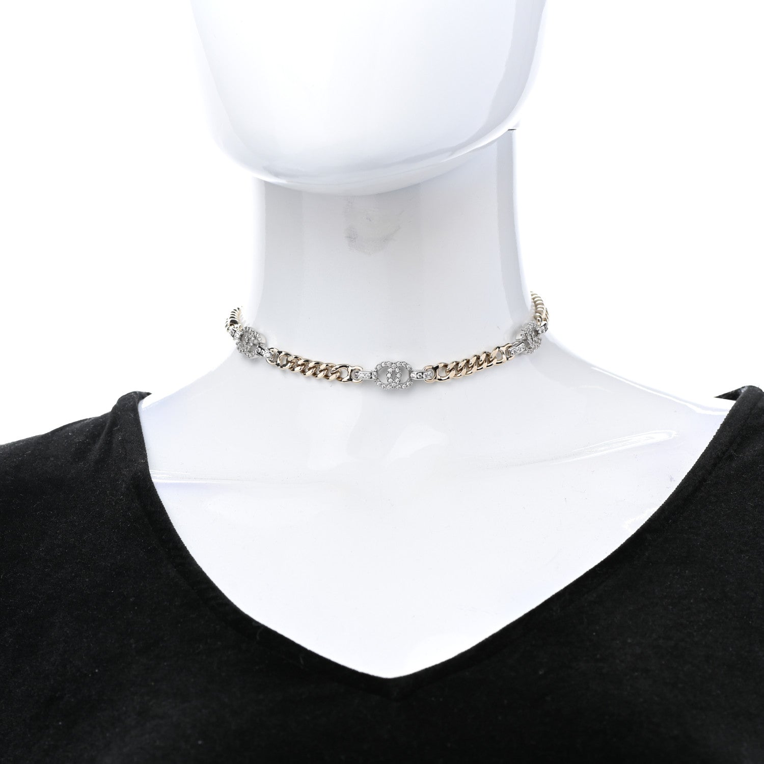 Chanel Crystal Chain CC Link Choker Gold Silver 2 of 6