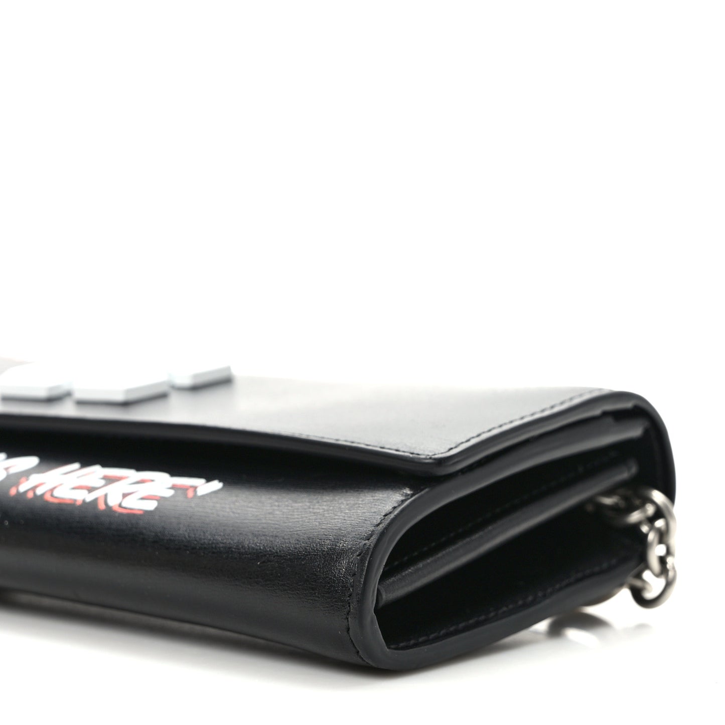 Calfskin Jitney Logo Flap Wallet On Chain Black